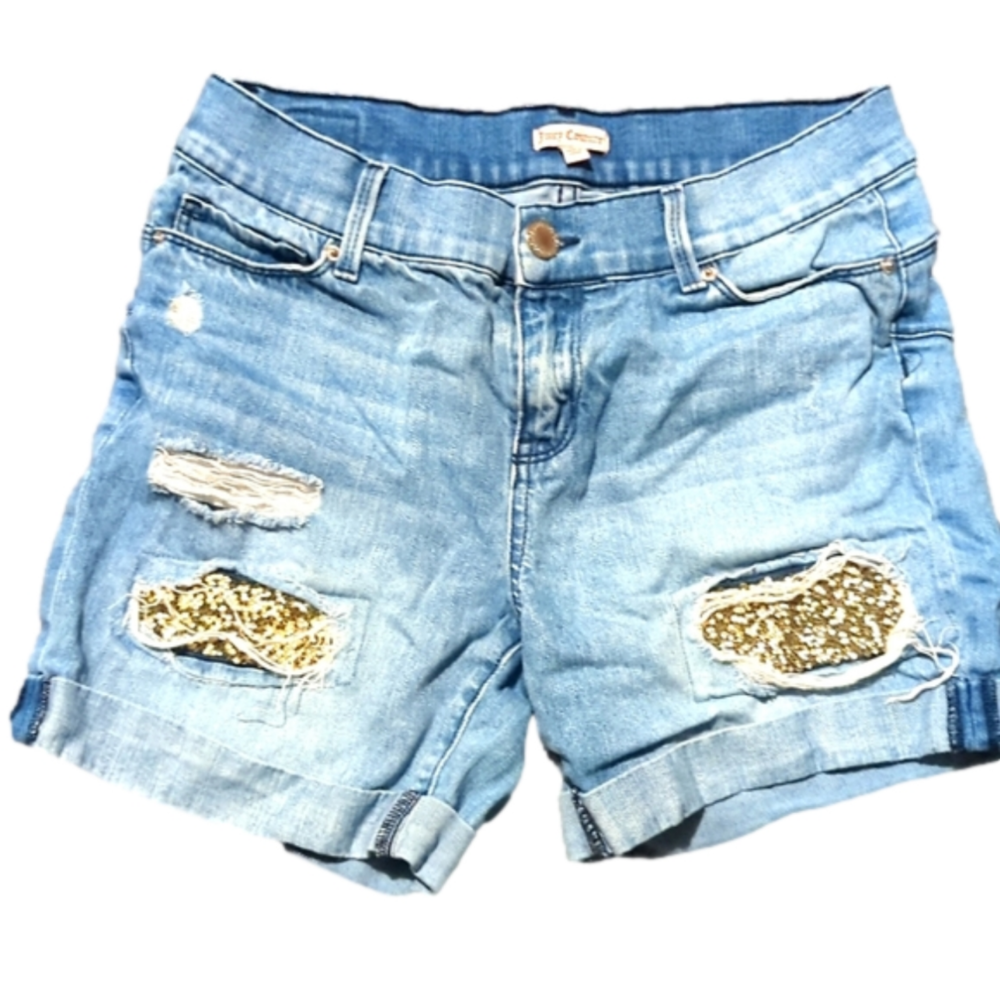 Juicy couture distressed jean shorts size 4 with sparkle!